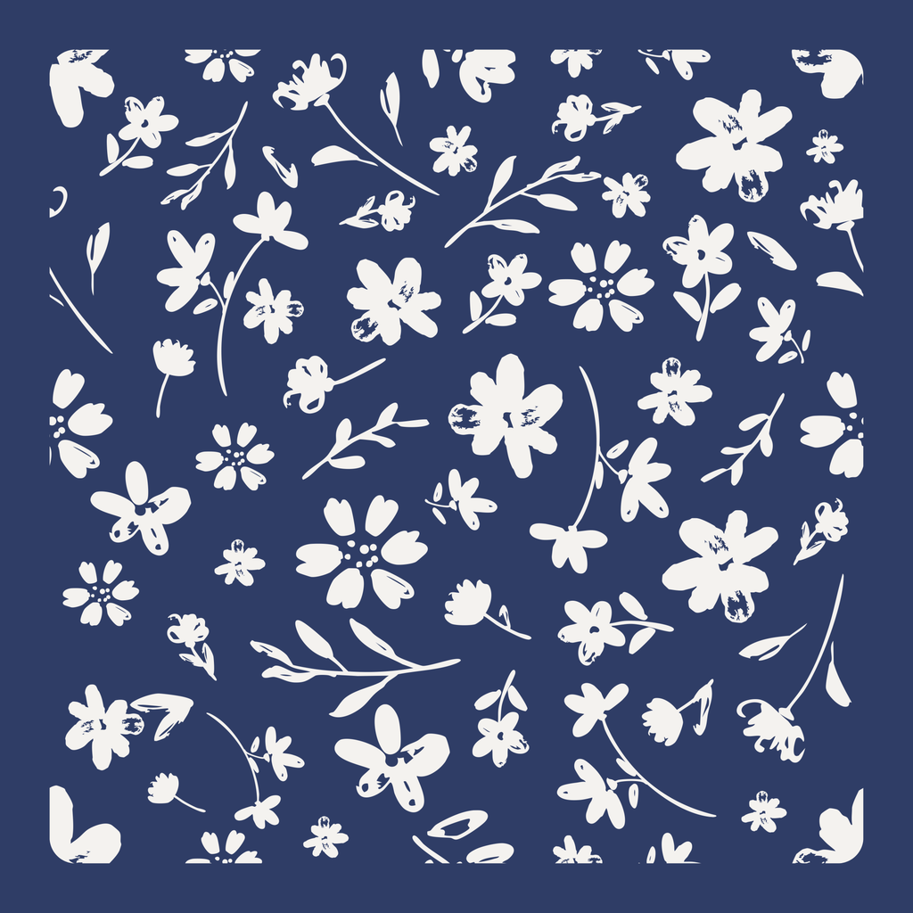 Providence Floral mahjong mat - navy blue and white wildflower design