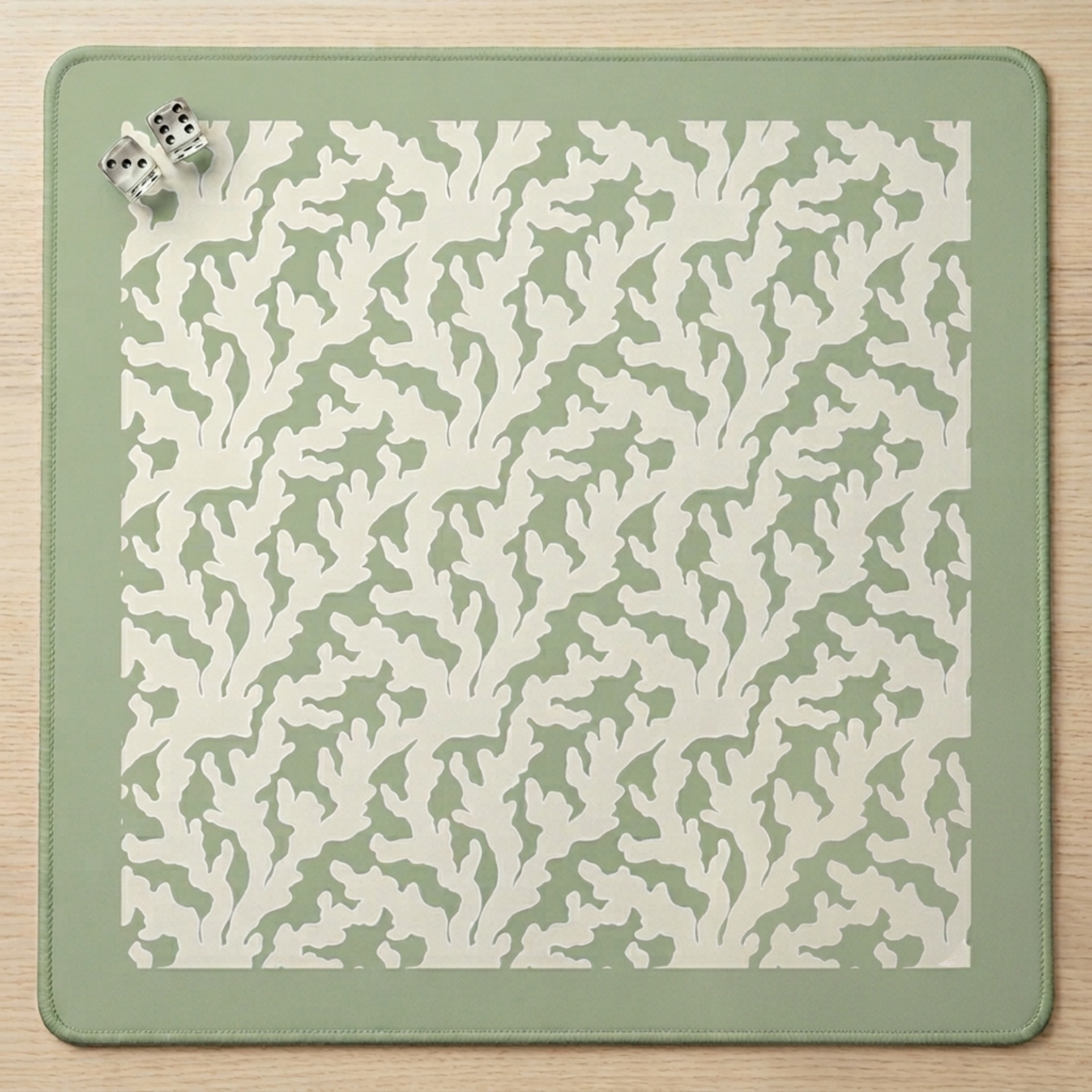 Sage Seagrass mahjong mat styled on game table