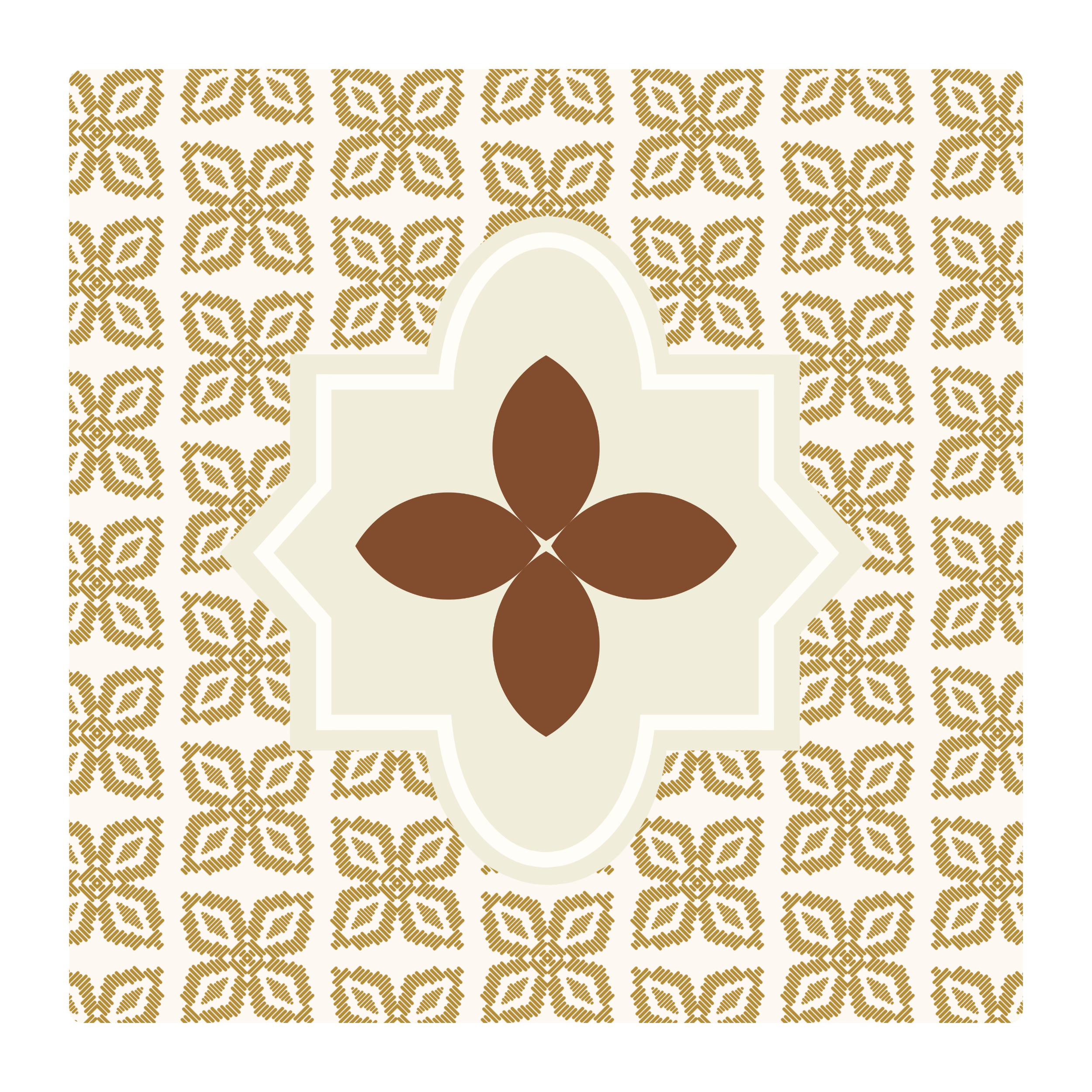 The Hearthstone mahjong mat, brown gold ivory medallion pattern, non-slip cushioned neoprene
