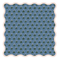 Indigo Bloom leatherette scallop mahjong mat in slate blue and forest green with pink scalloped border