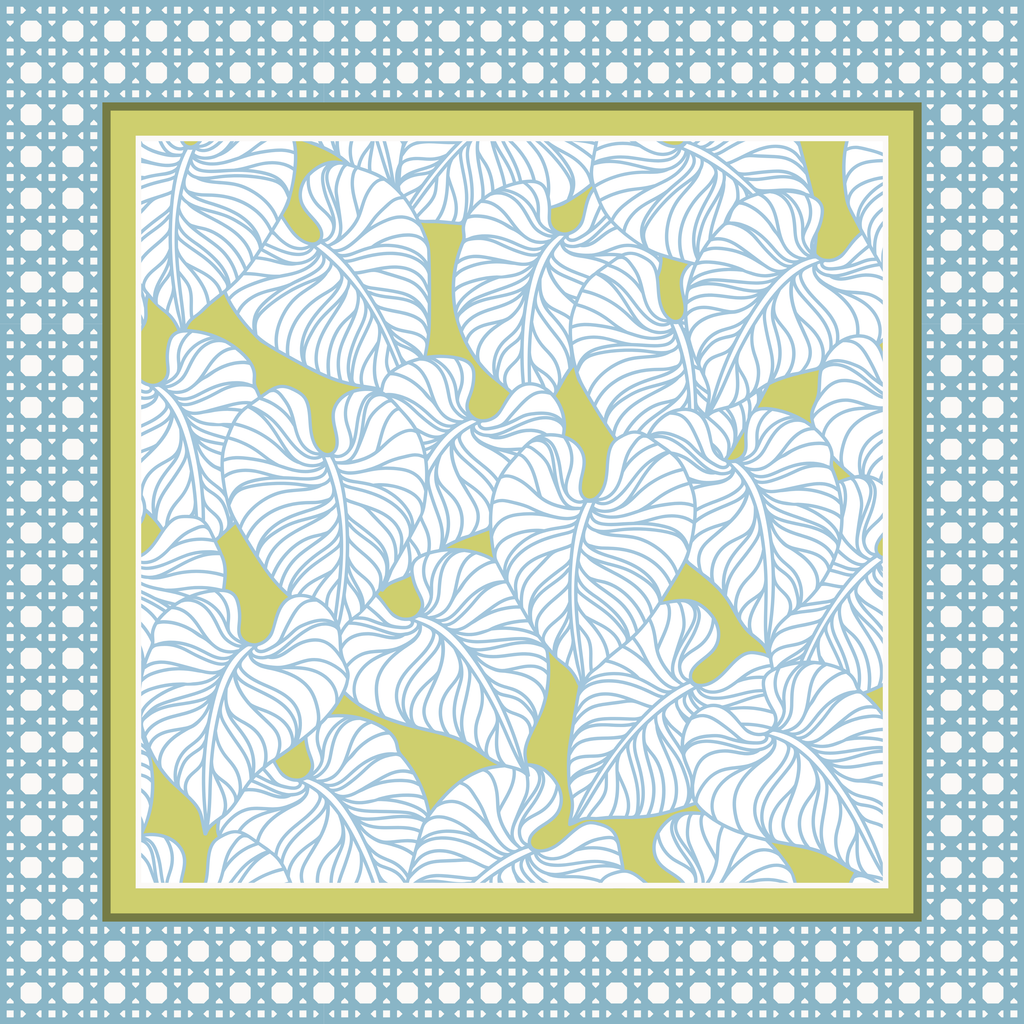 Calathea Coast mahjong mat - sky blue and lime green tropical botanical design