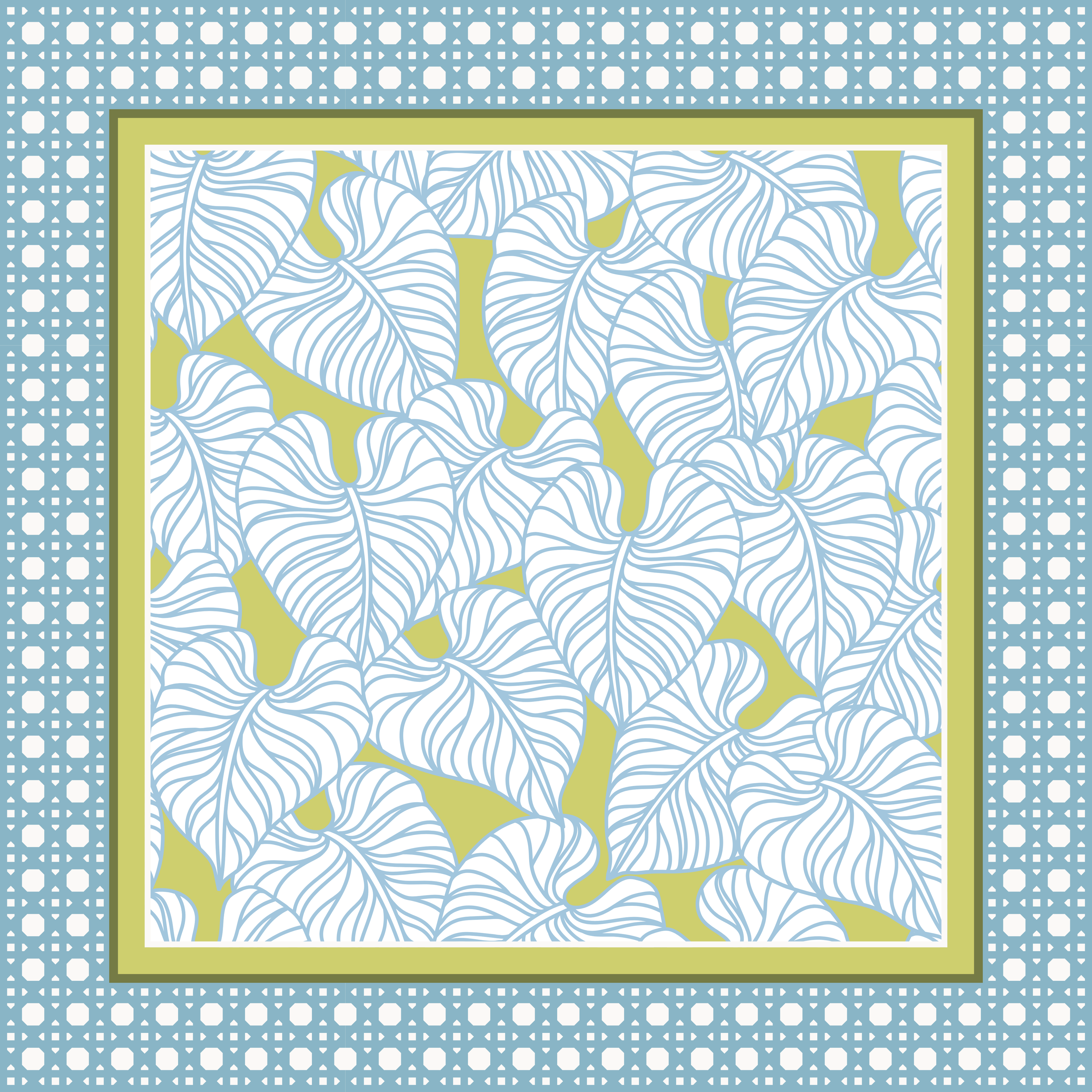 Calathea Coast mahjong mat - sky blue and lime green tropical botanical design