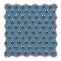 Indigo Bloom mahjong mat - slate blue and forest green floral with pink scalloped border