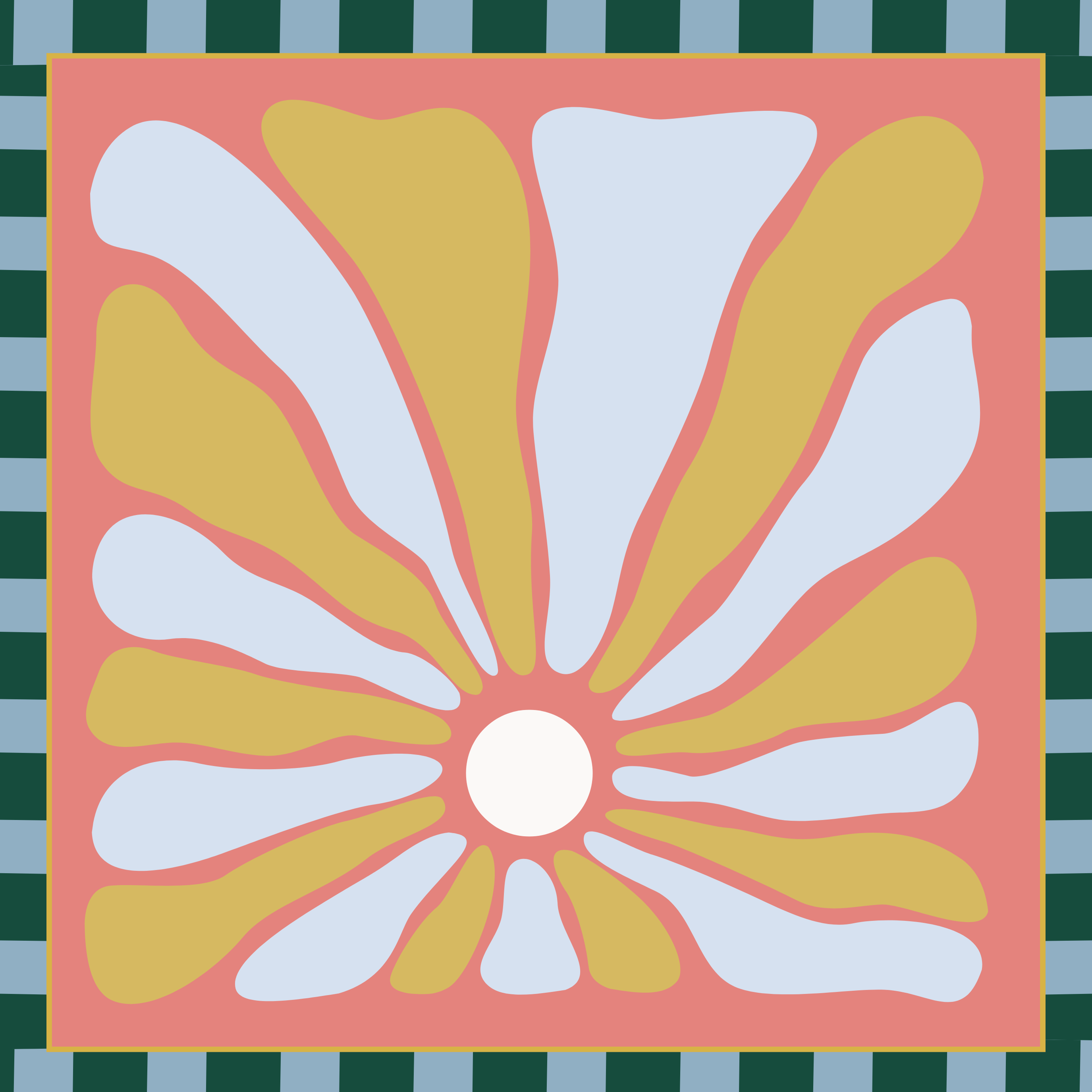 Dahlia mahjong mat - powder blue, mustard gold, and terracotta floral design