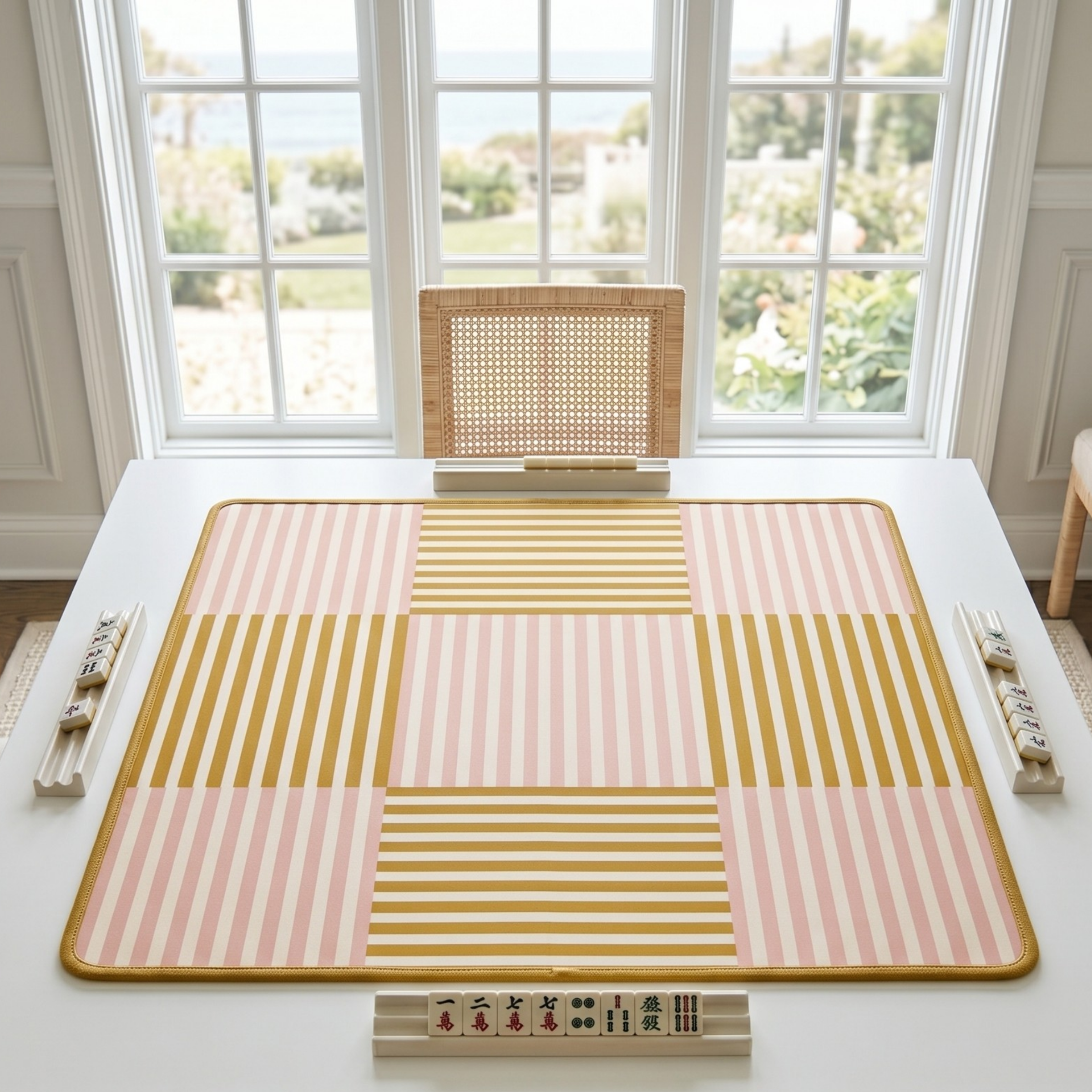 The Dunmore Weave mahjong mat detail view of color block pattern