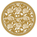 Honeyfield Mum 34 inch round leatherette mahjong mat with gold and white chrysanthemum print
