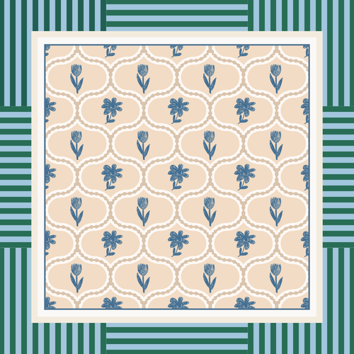 Beaufort Bay mahjong mat - denim blue and hunter green coastal floral design