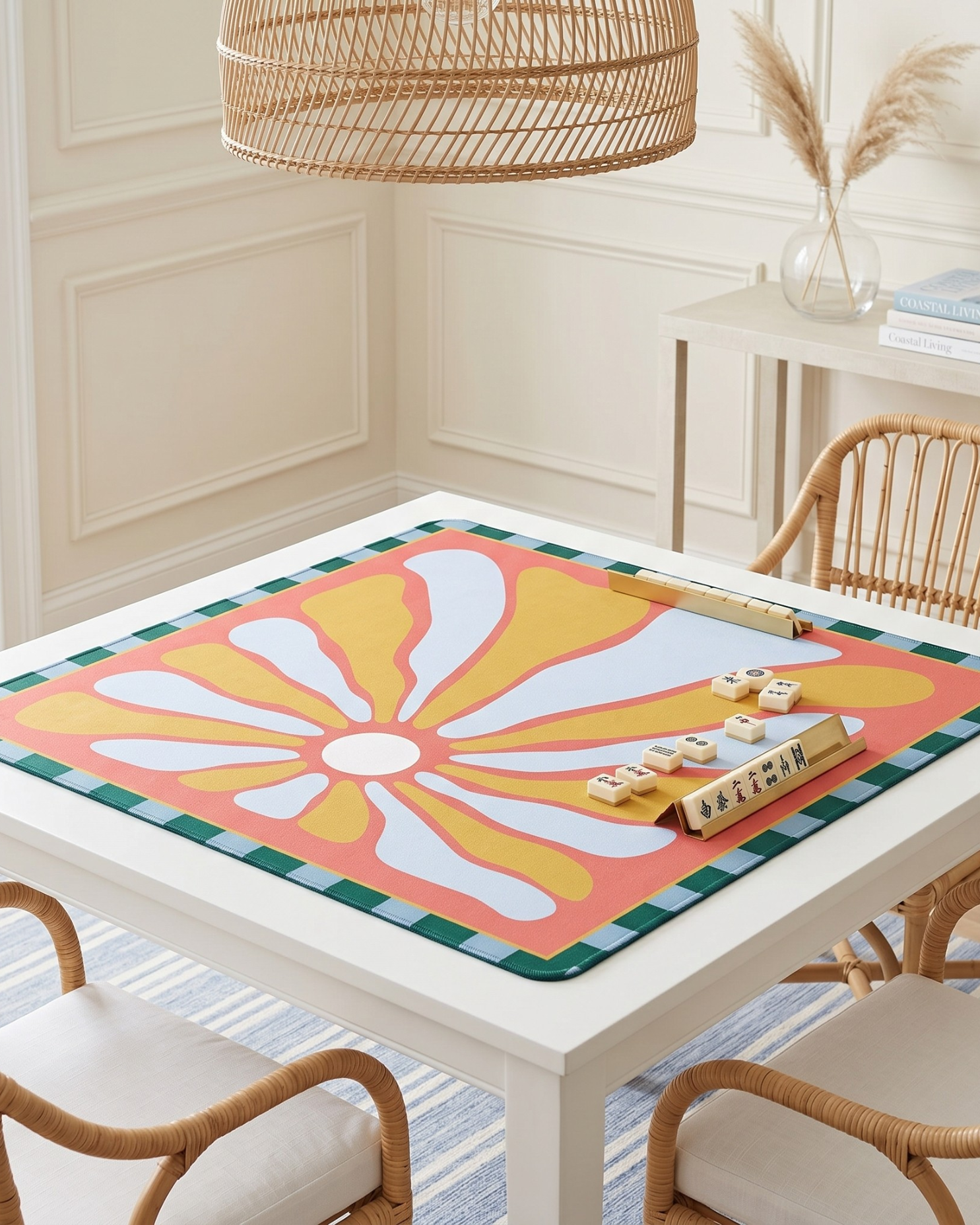 Dahlia mahjong mat detail view of floral pattern