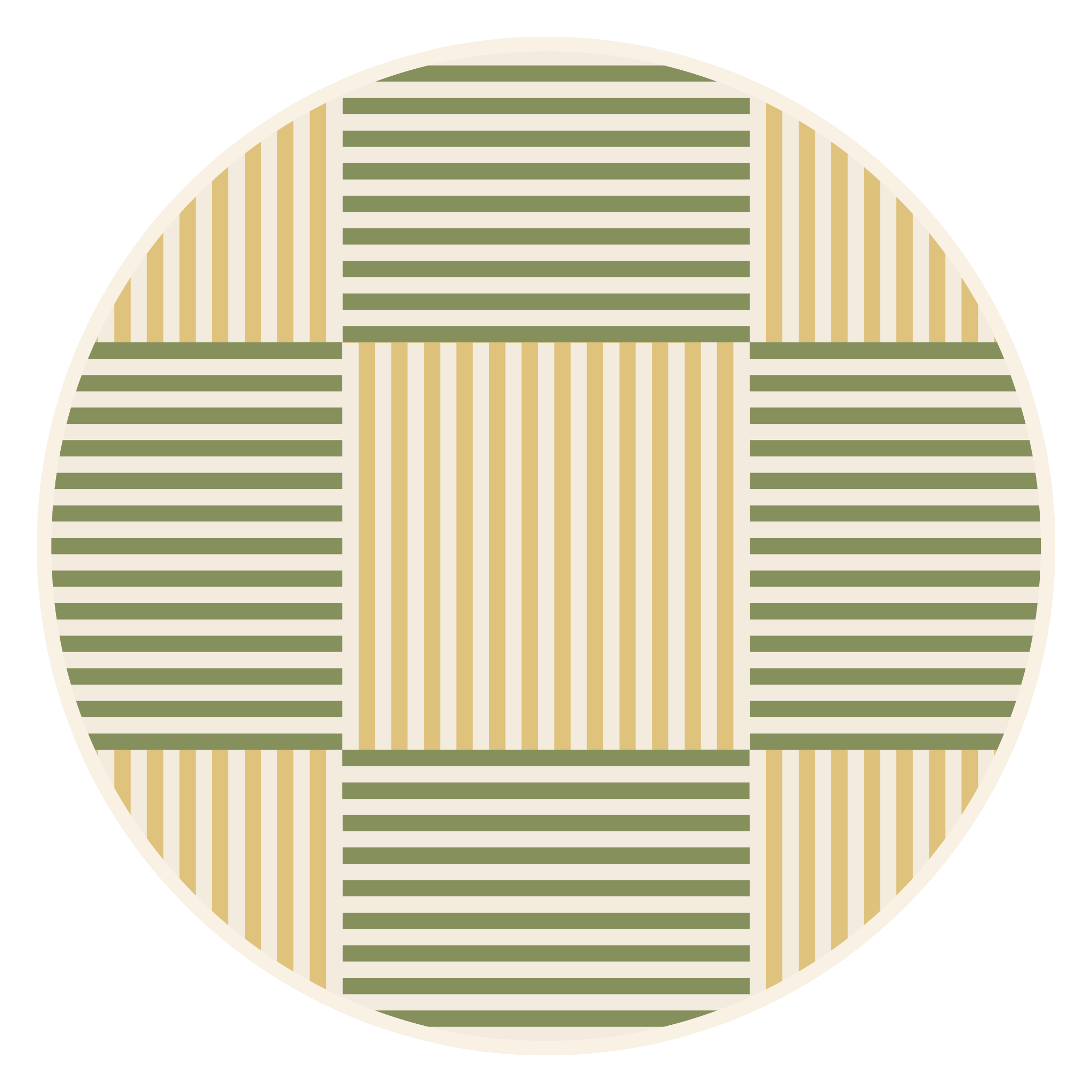 Meadow Weave 34 inch round leatherette mahjong mat with olive green and mustard gold basketweave print