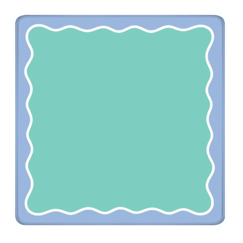 The Waverly: Breeze mahjong mat, coastal wavy edge design, turquoise and periwinkle, non-slip neoprene