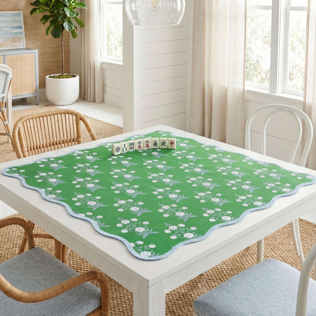 The Willow mahjong mat styled on game table