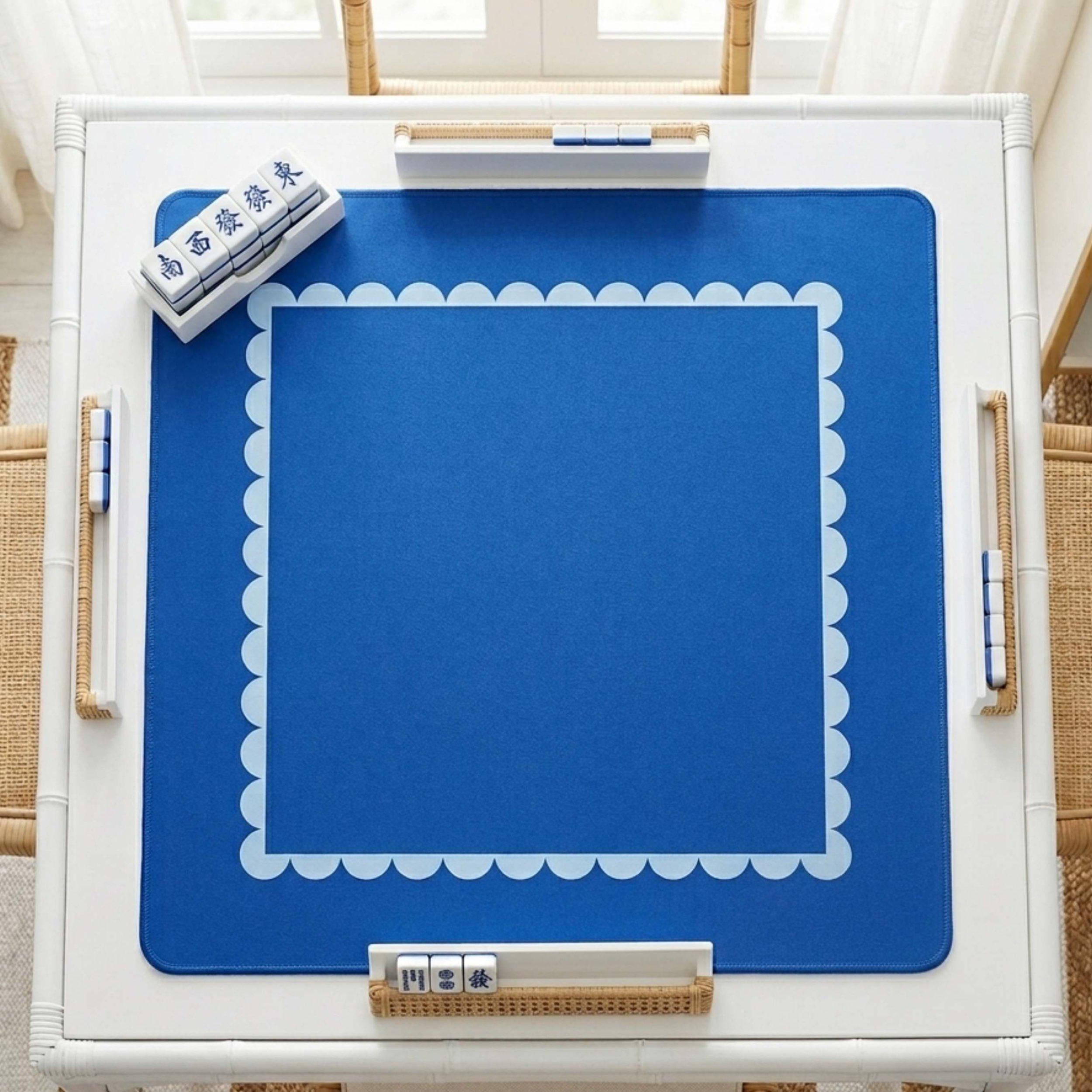 Bright Series: Blue mahjong mat, coastal scallop pattern, non-slip neoprene