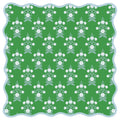 The Willow mahjong mat, green floral block print, light blue scalloped border, non-slip neoprene