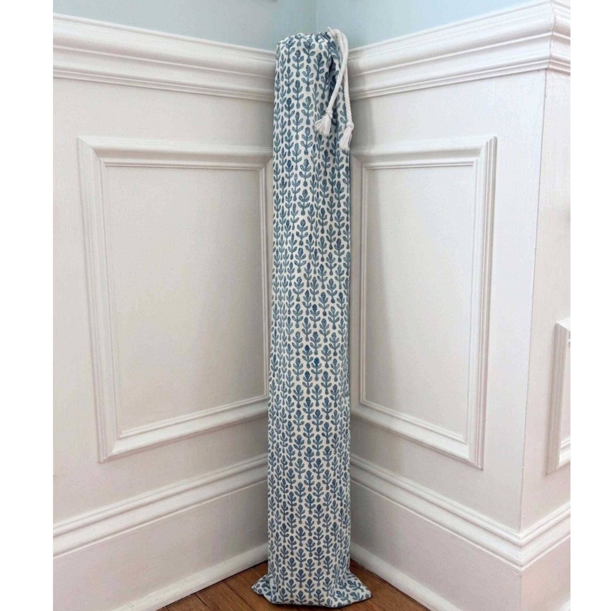 Canvas Mahjong Mat Bag Storage Solution With Drawstring Closure System Blue White Block Print Pattern Leaf Design Heavy Duty Cotton Construction Rope Handle Carrier Portable Gaming Accessories Organizer Secure Toggle Closure 34 Inch