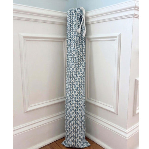 Canvas Mahjong Mat Bag Storage Solution With Drawstring Closure System Blue White Block Print Pattern Leaf Design Heavy Duty Cotton Construction Rope Handle Carrier Portable Gaming Accessories Organizer Secure Toggle Closure 34 Inch
