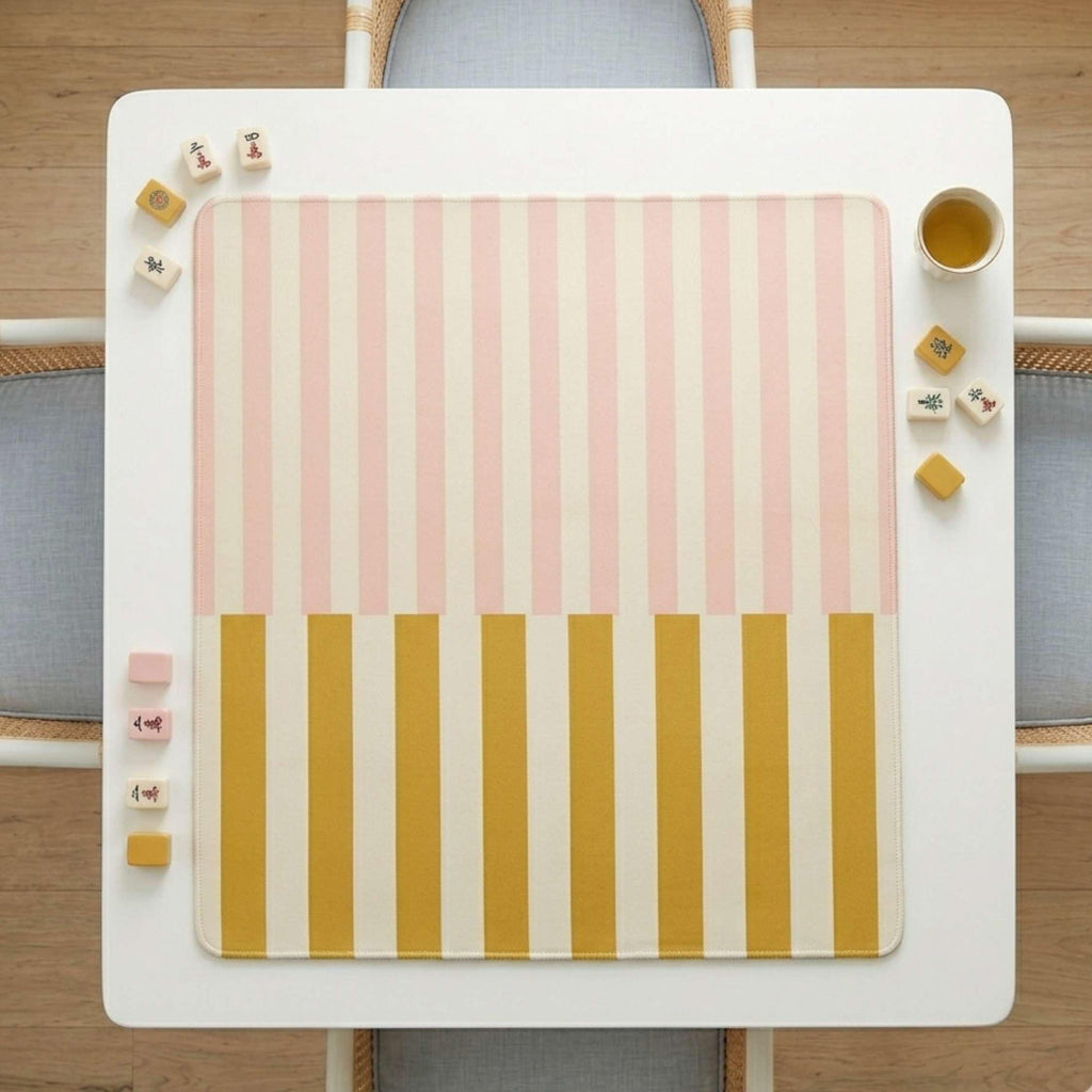 The Colony mahjong mat, custom monogram, pink and yellow striped, reversible non-slip neoprene