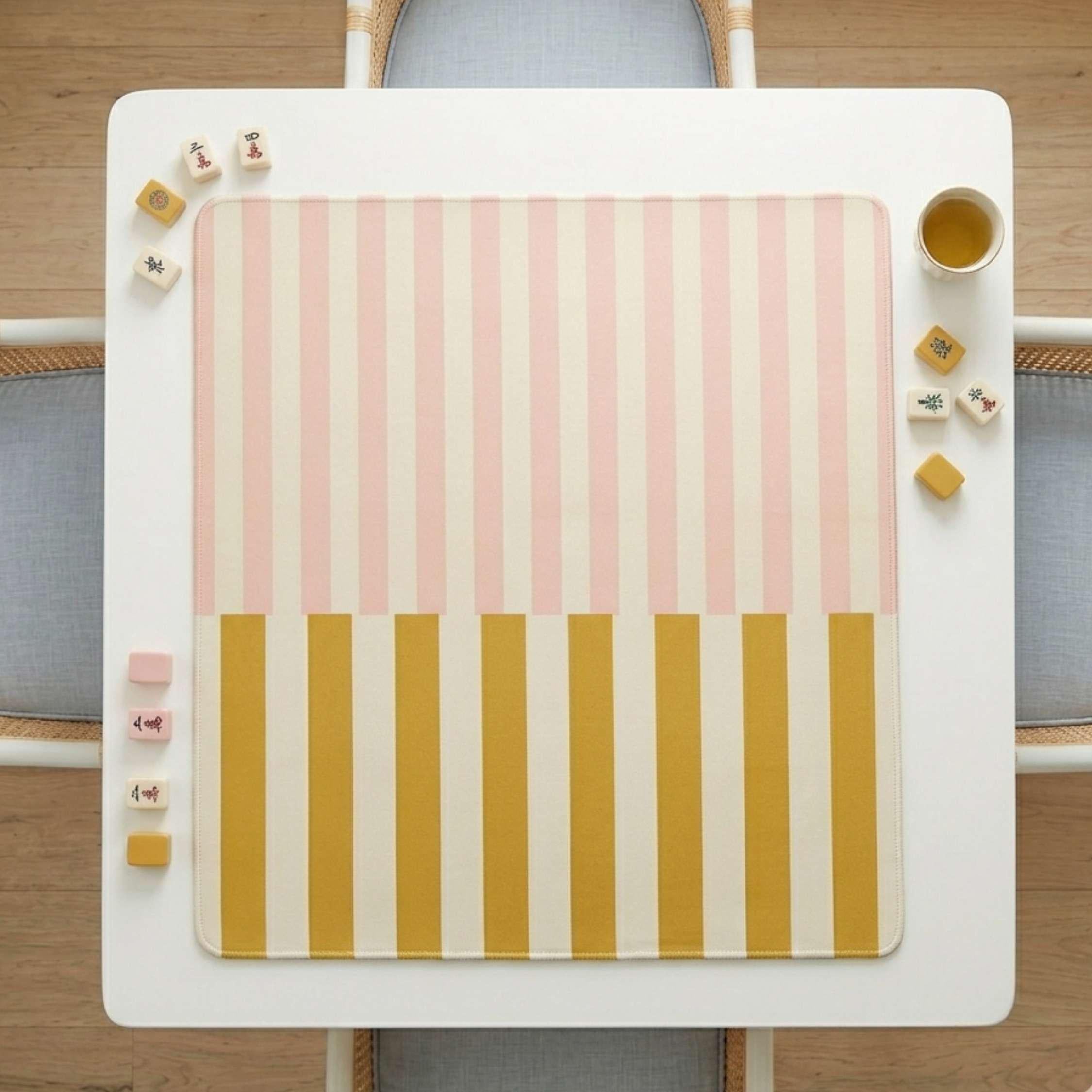 The Colony mahjong mat, custom monogram, pink and yellow striped, reversible non-slip neoprene